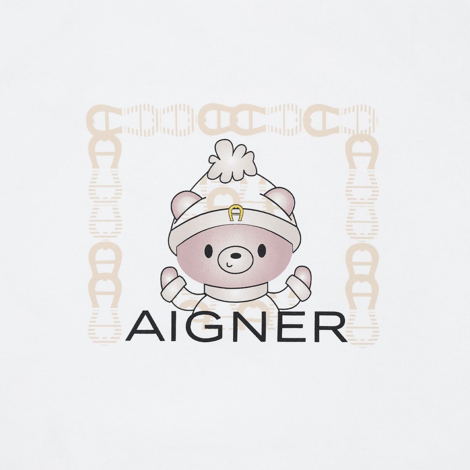 White & Beige Teddy Bear Logo Baby Blanket, 1, hi-res