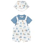 Baby Boys Blue & White Dungaree Set, 2, hi-res