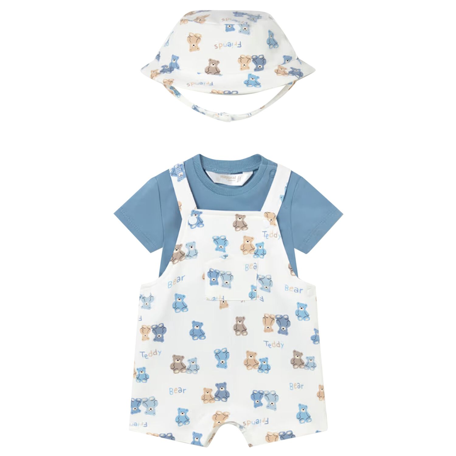 Baby Boys Blue & White Dungaree Set, 2, hi-res