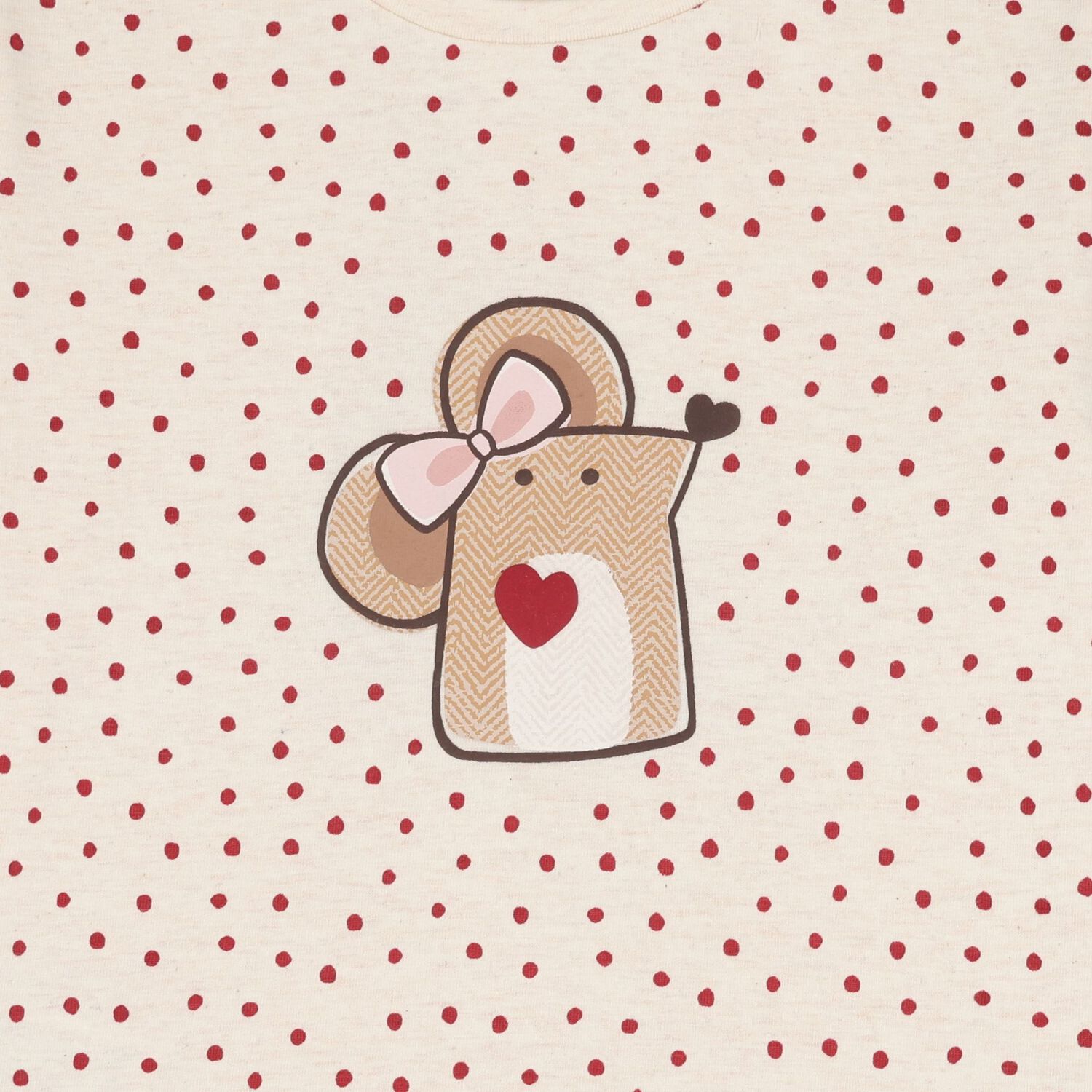 Younger Girls Beige Mouse Long Sleeve Top, 1, hi-res