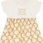 Girls Ivory & Beige Logo Dress, 1, hi-res