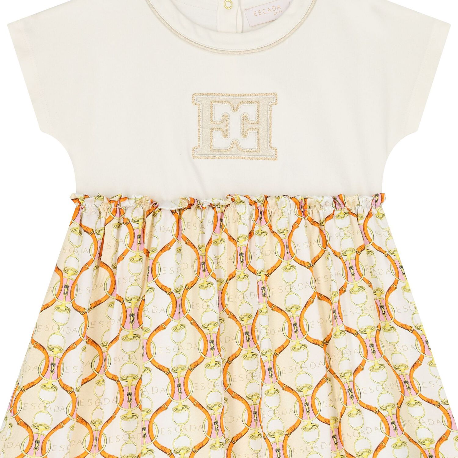 Girls Ivory & Beige Logo Dress, 1, hi-res