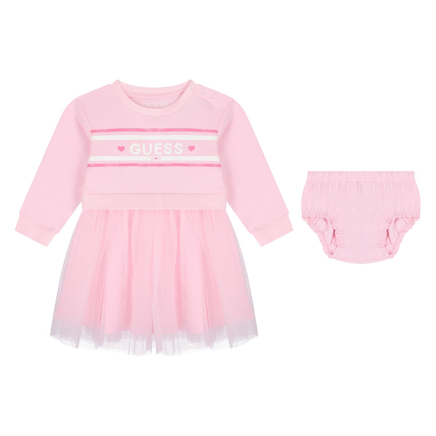 Baby Girls Pink Logo Tulle Dress Set, 1, hi-res