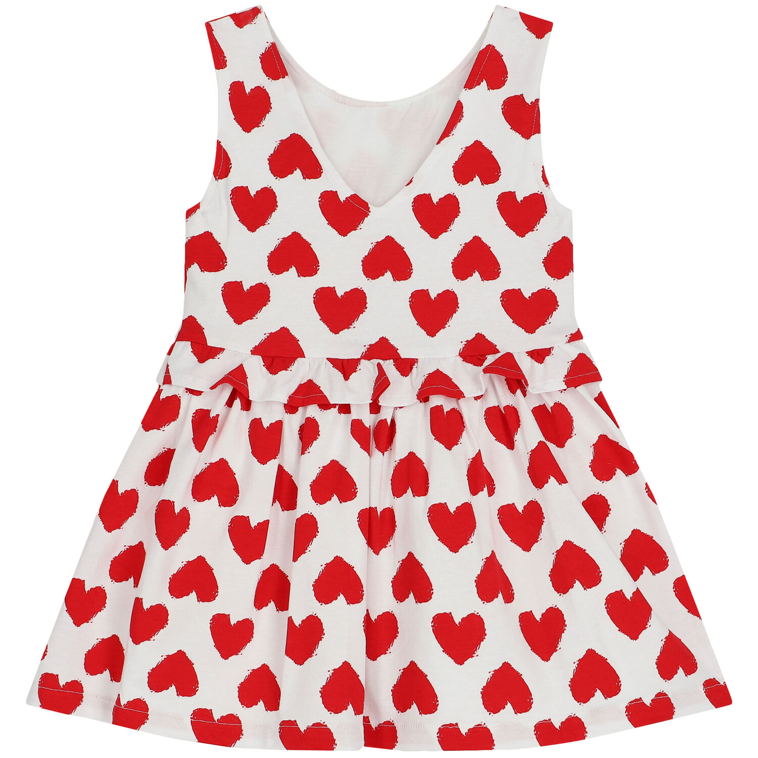 Girls White & Red Hearts Dress, 1, hi-res