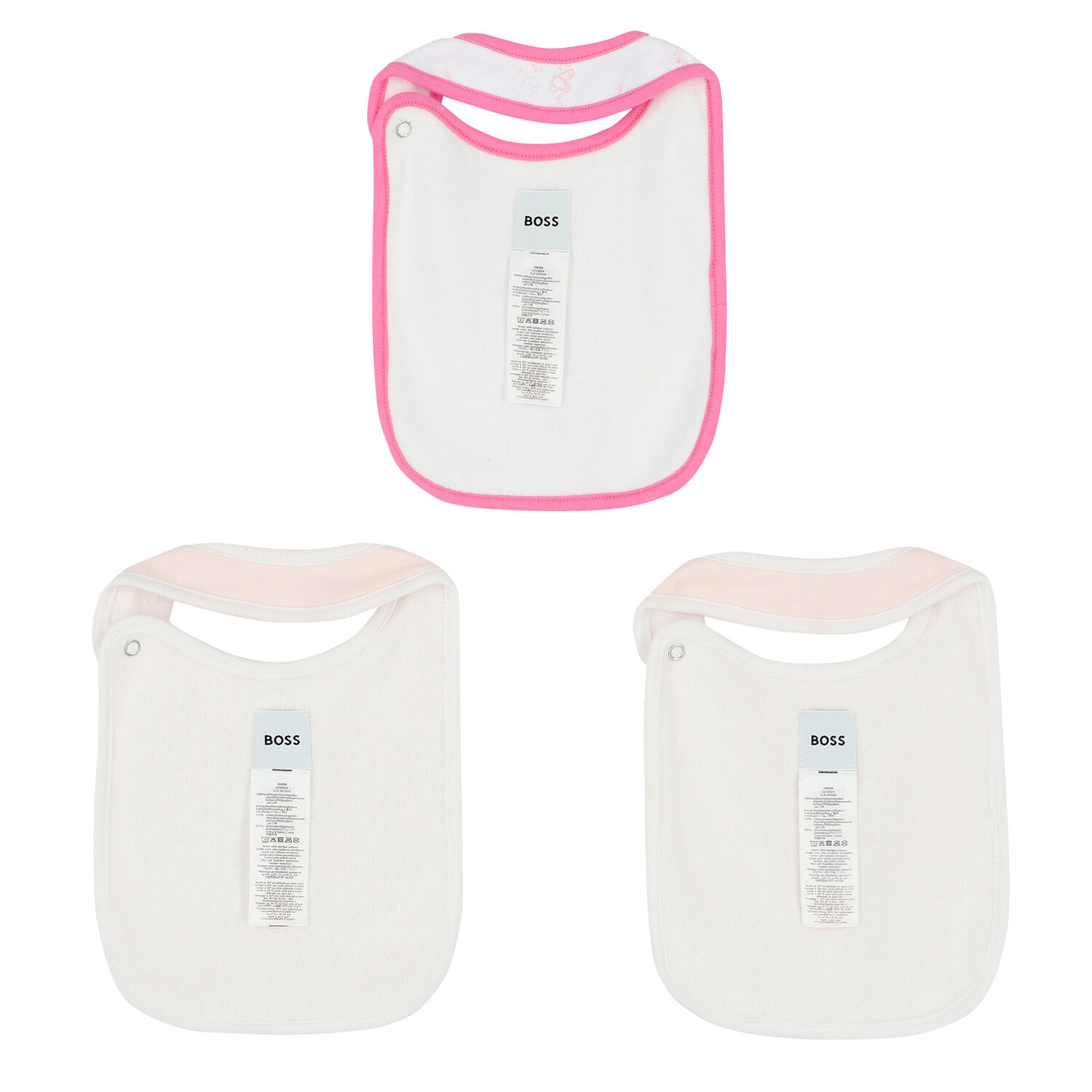 Baby Girls Pink & White Logo Bibs ( 3-Pack ), 1, hi-res