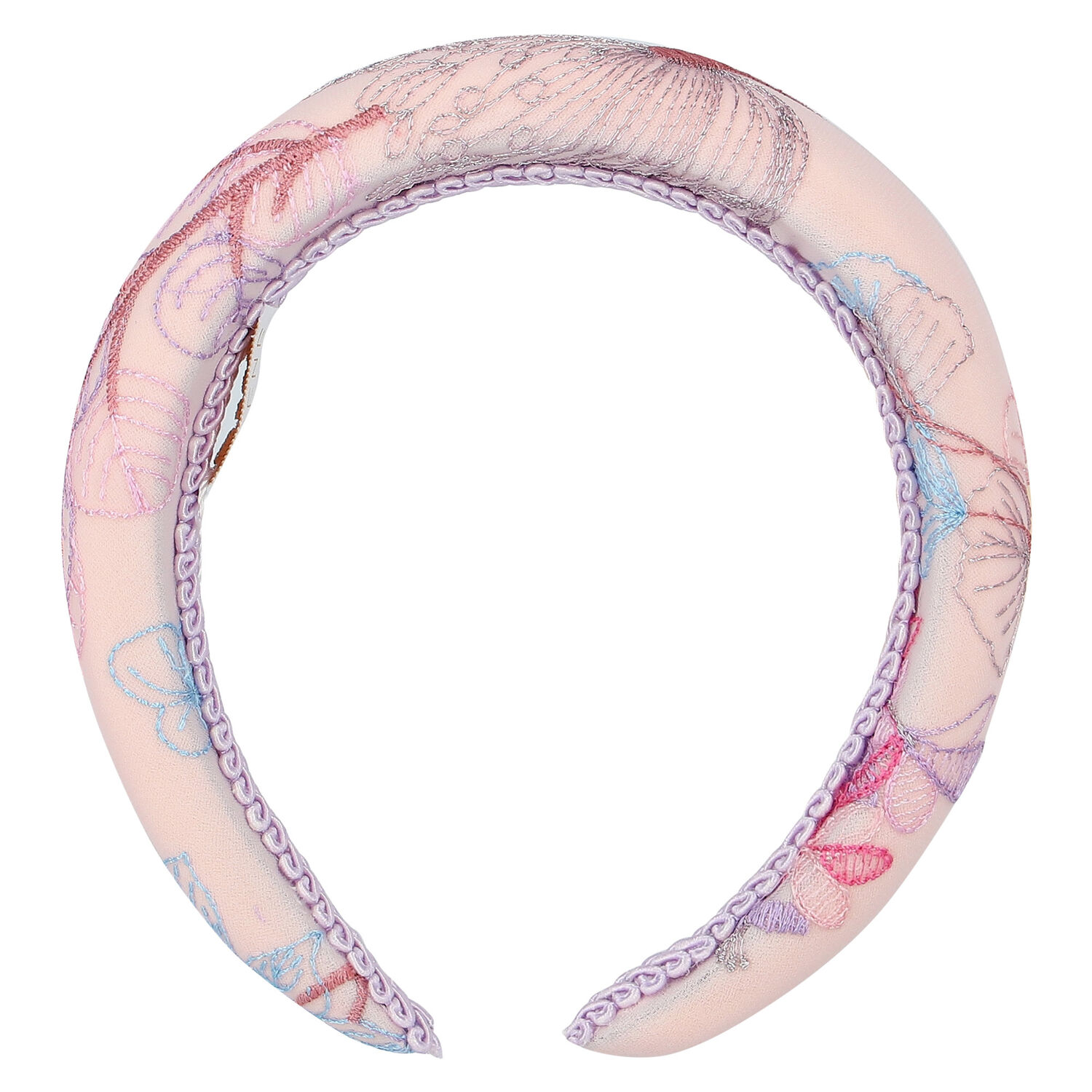 Girls Pink Floral Embroidered Headband, 1, hi-res image number null