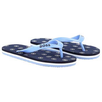 Boys Navy Blue Logo Flip Flops