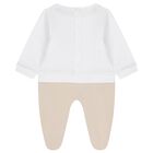 Baby Boys White & Beige Logo Babygrow, 1, hi-res
