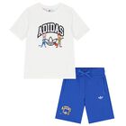 White & Blue Disney Logo Shorts Set, 1, hi-res