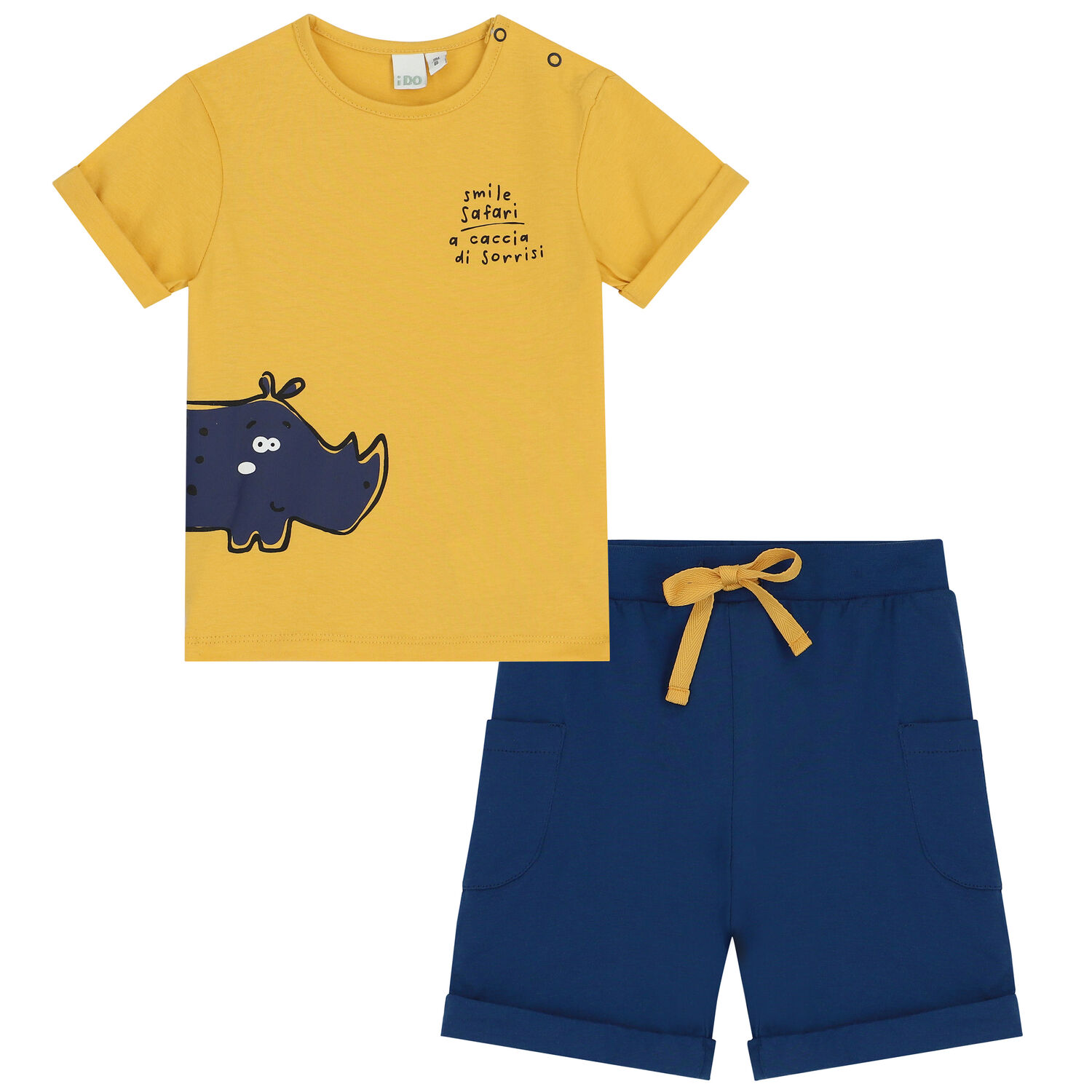 Younger Boys Yellow & Blue Hippo Shorts Set, 1, hi-res
