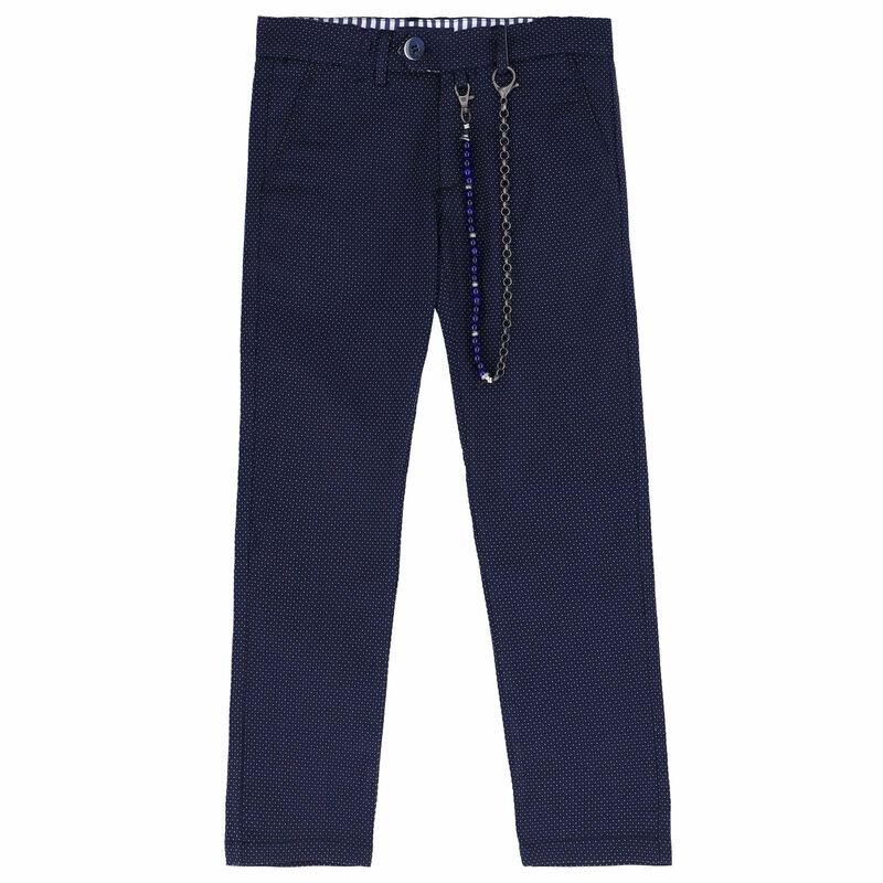 Boys Navy Blue & White Trousers, 1, hi-res image number null