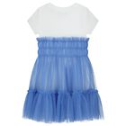 Girls White & Blue Logo Tulle Dress, 2, hi-res