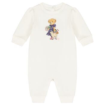 Baby Girls Ivory Polo Bear Romper