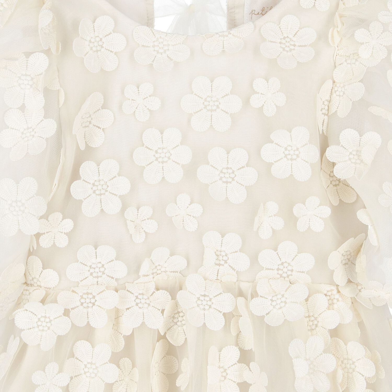 Girls Ivory Flower Organza Dress, 1, hi-res image number null