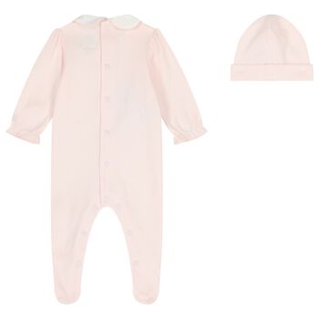Baby Girls Pink Embroidered Bunnies Babygrow Set