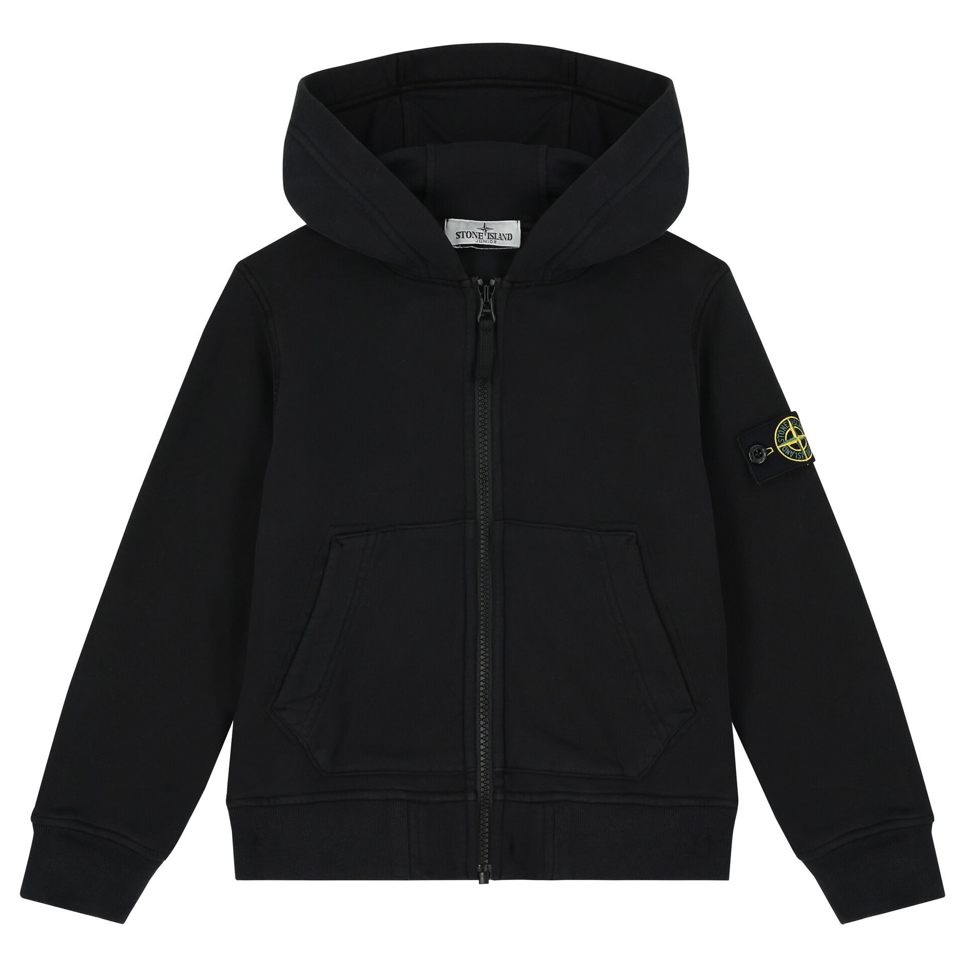 Stone Island Boys Black Logo Hooded Zip Up Top Junior Couture UK