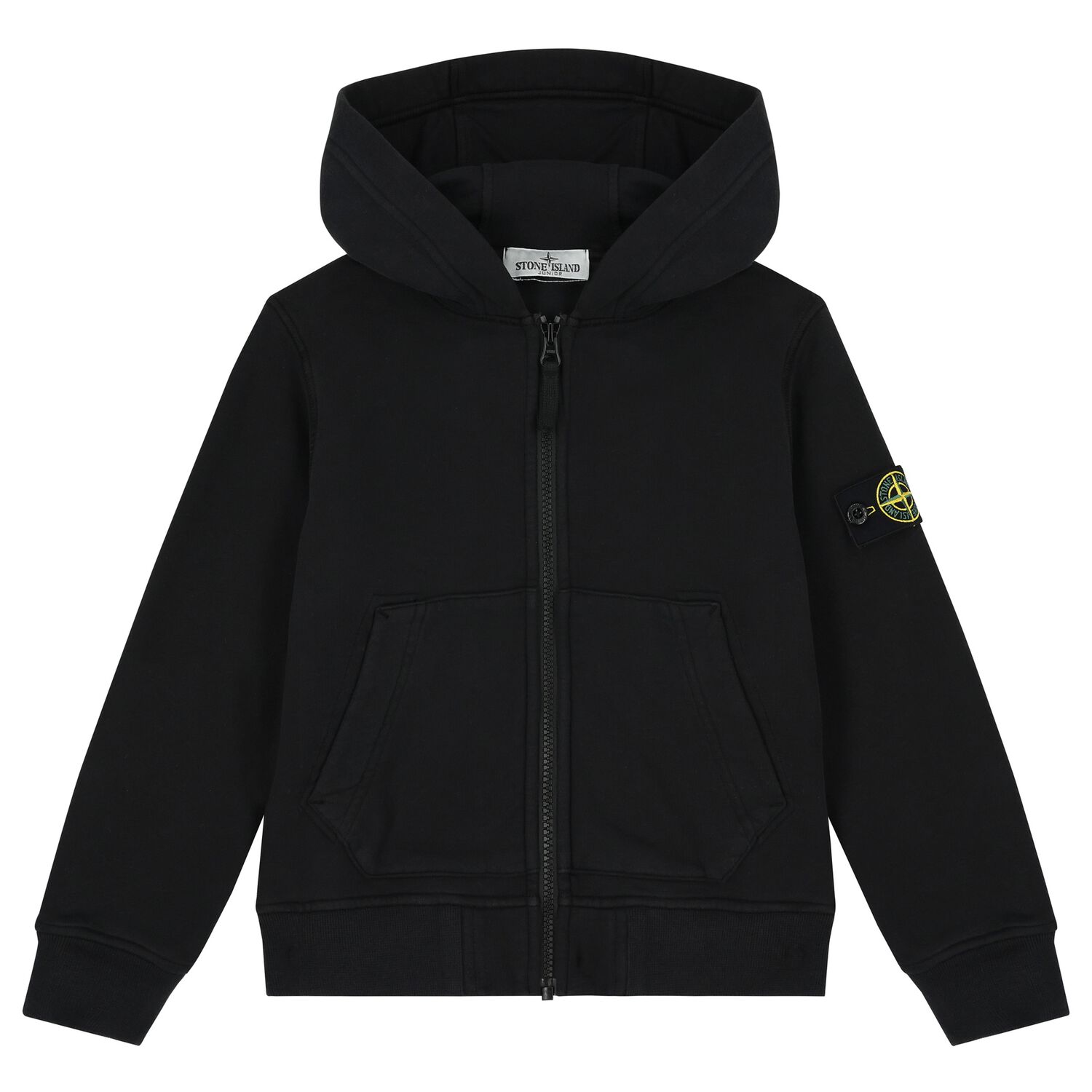 Boys Black Logo Hooded Zip Up Top, 1, hi-res image number null