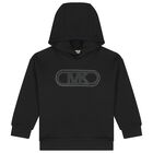Girls Black Logo Hooded Top, 1, hi-res