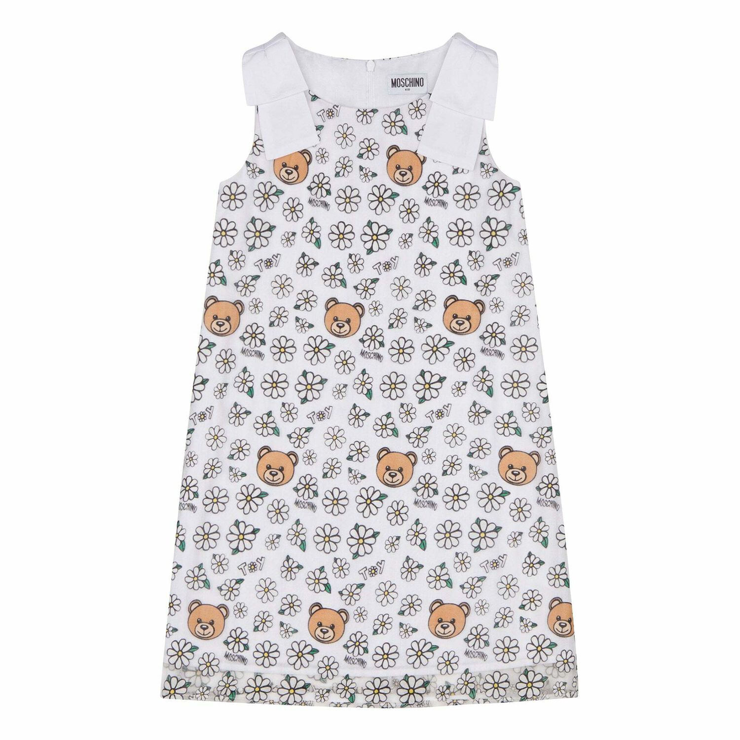 Girls White Organza Teddy Dress , 1, hi-res