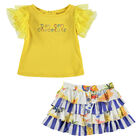 Girls Yellow & Blue Graphic Skirt Set, 1, hi-res