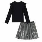 Girls Black Top & Silver Pleated Skirt Set, 1, hi-res