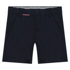 Boys Navy Blue Logo Chino Shorts, 1, hi-res