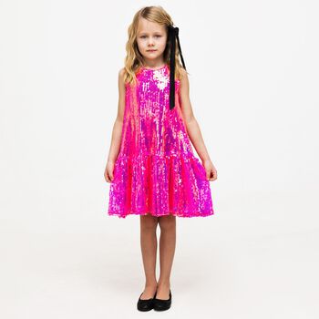 Girls Pink Embellished Sequined Dress