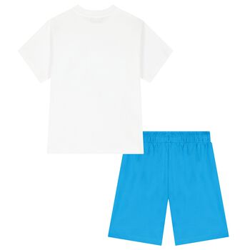 Boys White & Blue Cotton Shorts Set