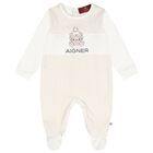 Ivory & Beige Teddy Bear Logo Babygrow, 1, hi-res