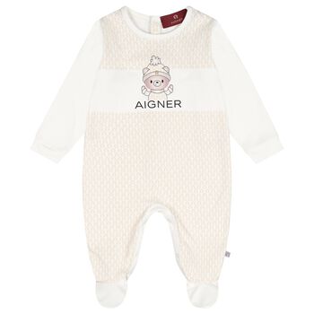 Ivory & Beige Teddy Bear Logo Babygrow