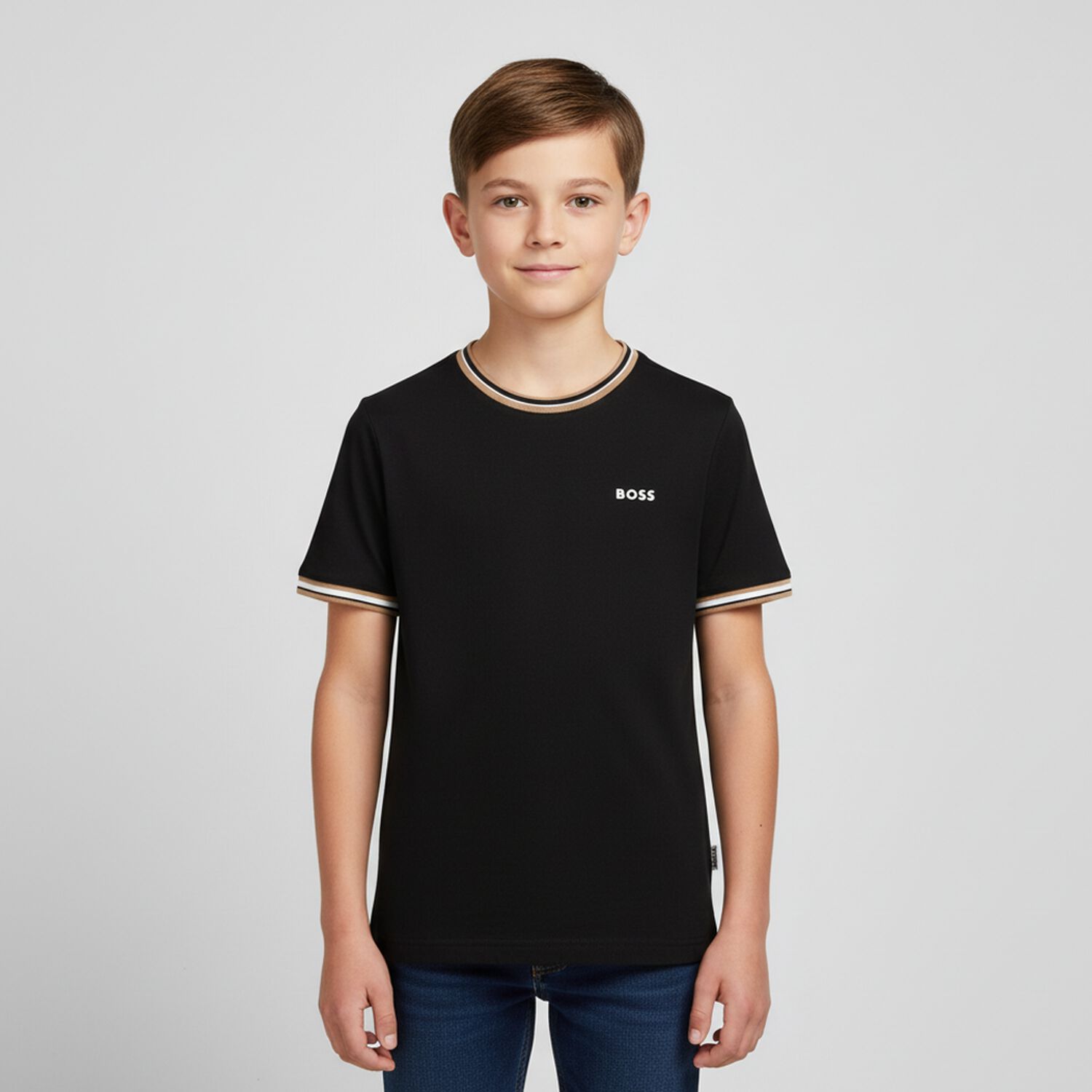 Boys Black Logo T-Shirt, 1, hi-res