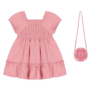 Younger Girls Pink Dress & Handbag