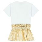 Girls White & Gold Logo Dress, 1, hi-res