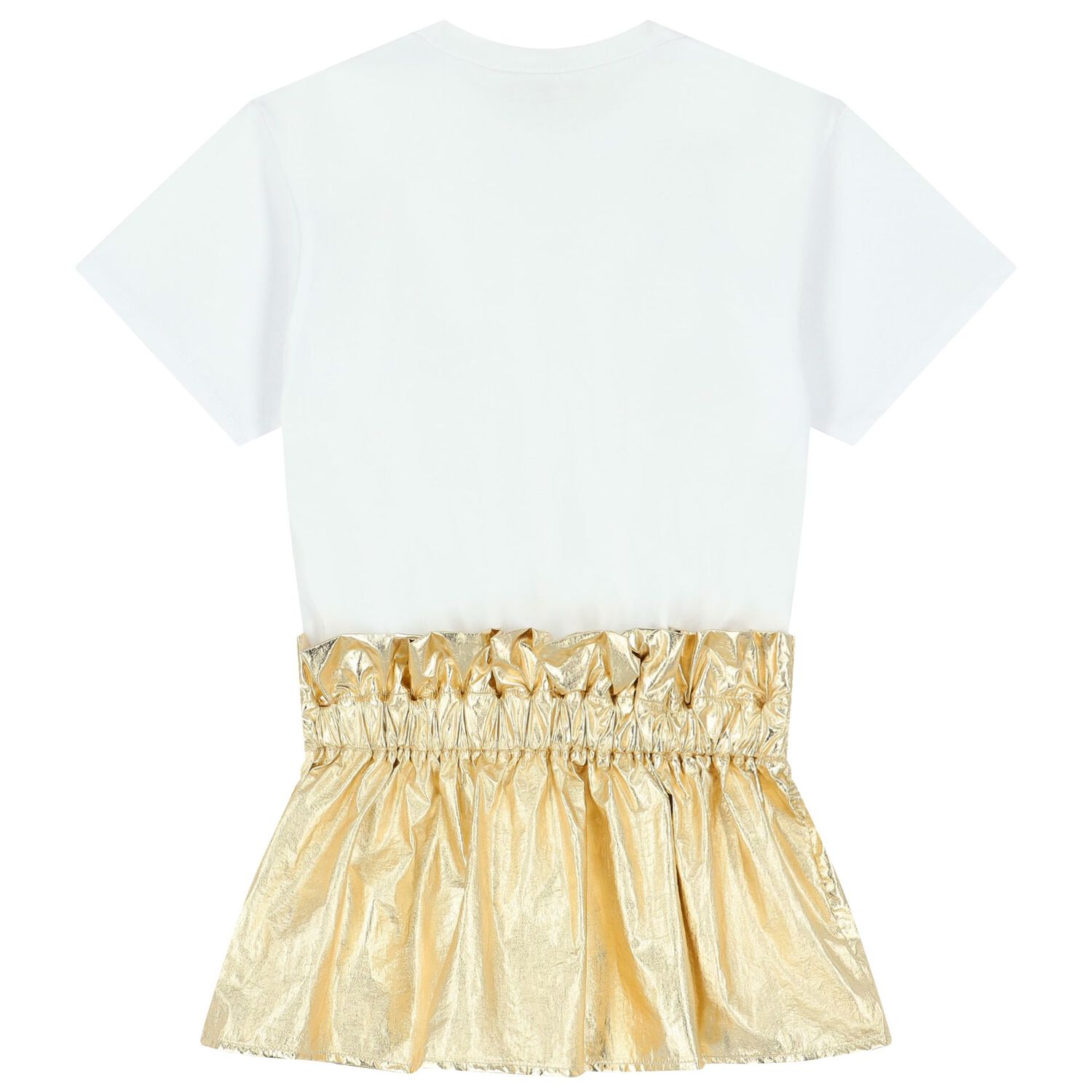 Girls White & Gold Logo Dress, 1, hi-res
