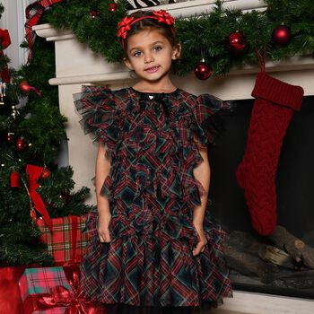 Girls Black, Green & Red Etta Tartan Tulle Dress
