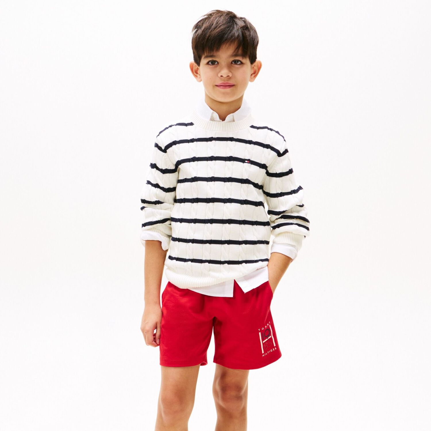 Boys Red Varsity Logo Jersey Shorts, 2, hi-res image number null