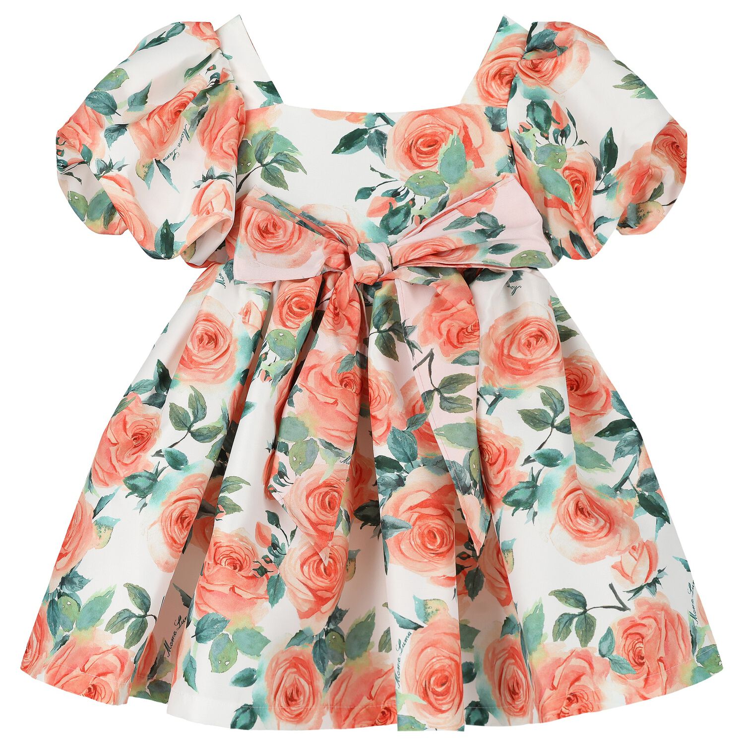 Girls Ivory & Orange Floral Satin Dress, 1, hi-res image number null