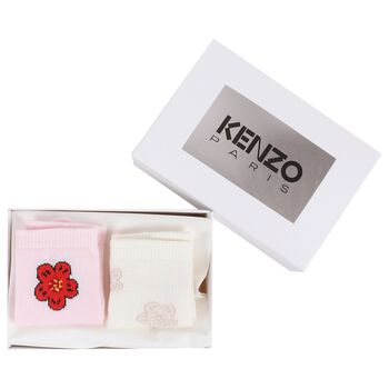Baby Girls Pink & Ivory Flower Socks ( 2 Pack )
