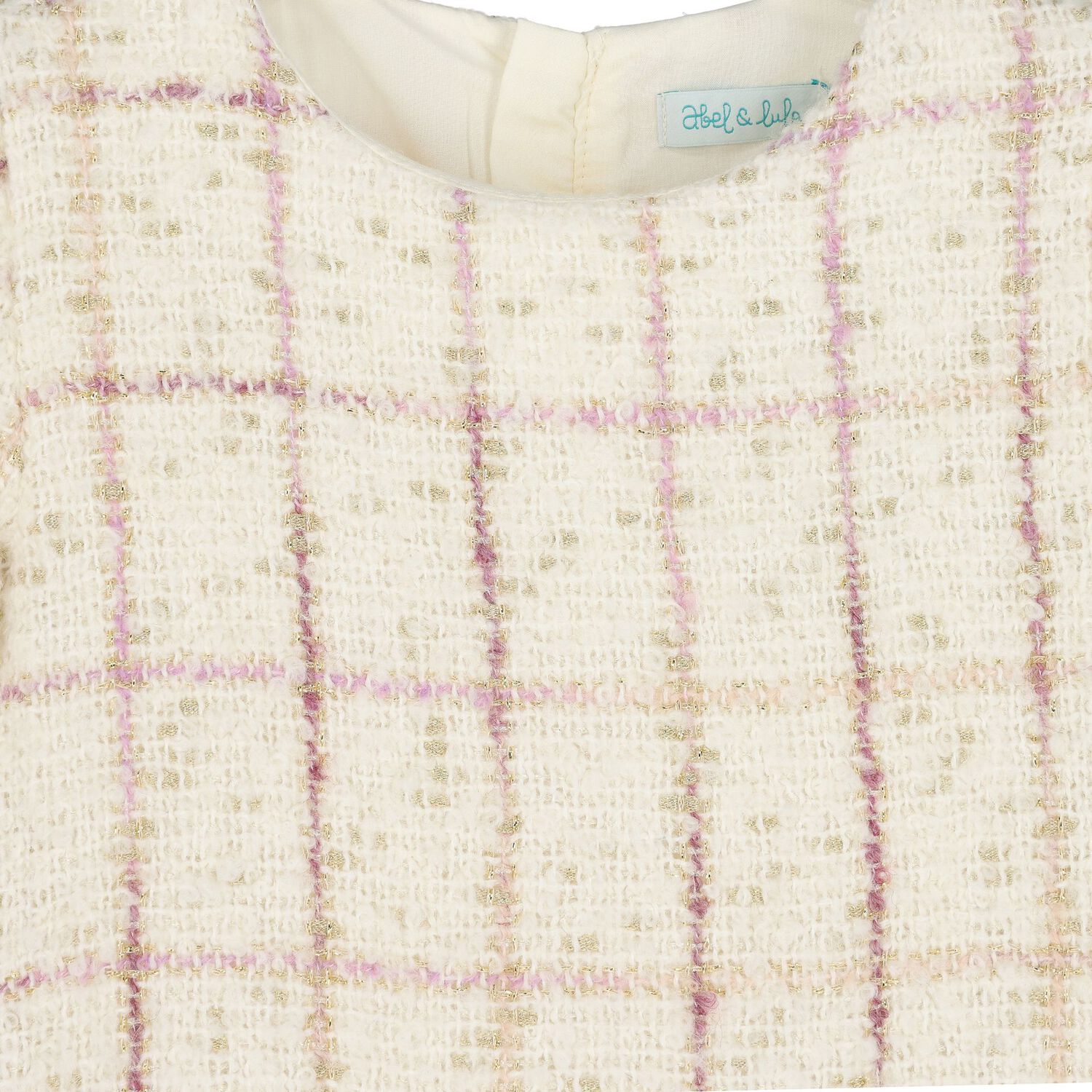 Girls Ivory Plaid Tweed dress, 1, hi-res