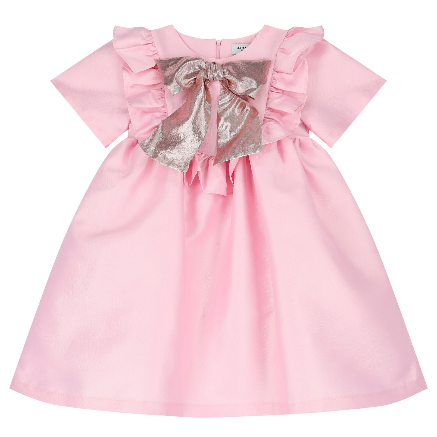 Girls Pink Bow Satin Dress, 2, hi-res image number null