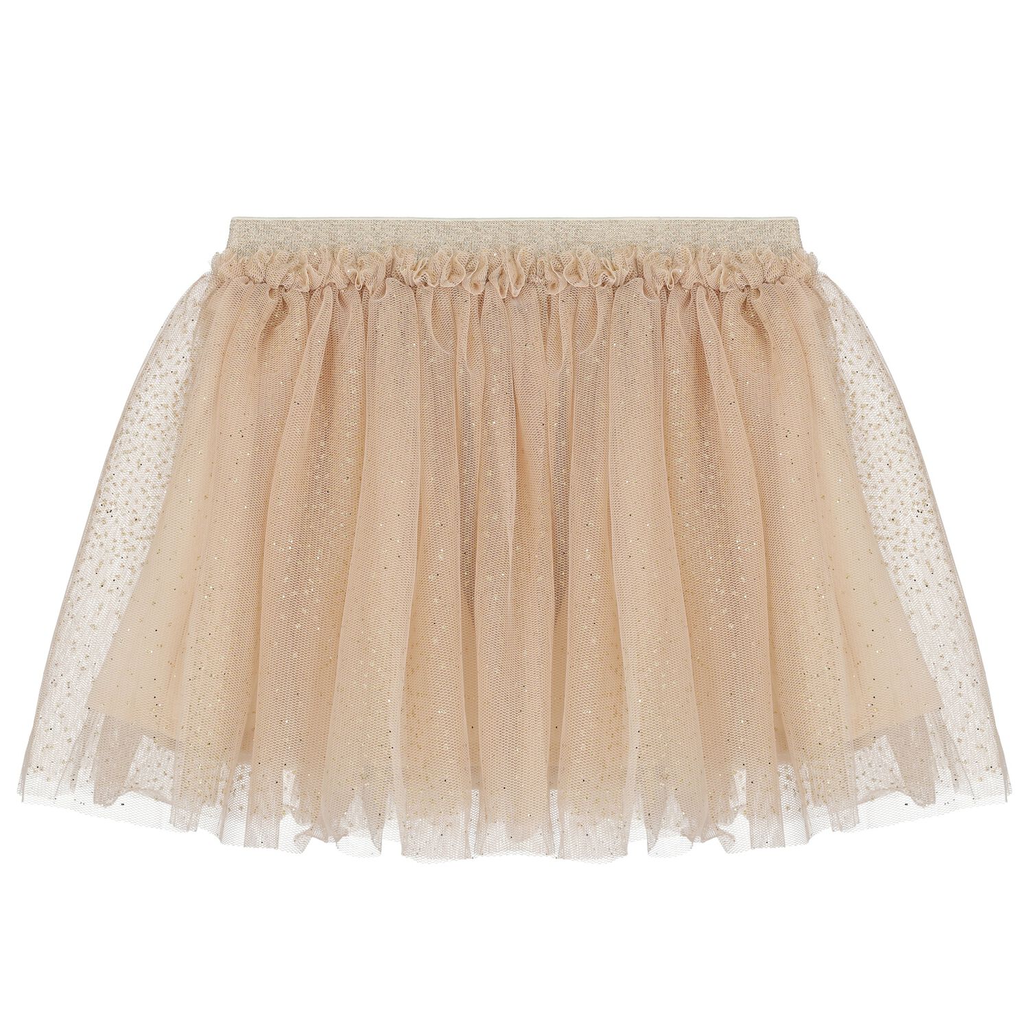 Younger Girls Beige Floral Tulle Skirt, 1, hi-res