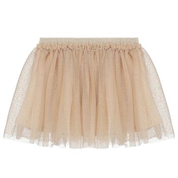 Younger Girls Beige Floral Tulle Skirt