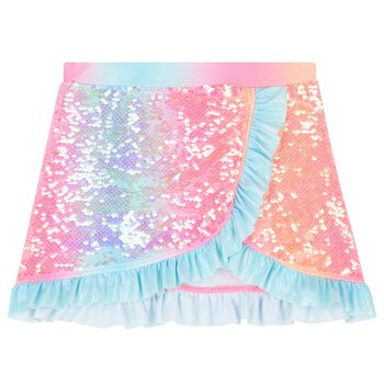Girls Pink Embellished Sequins Skirt