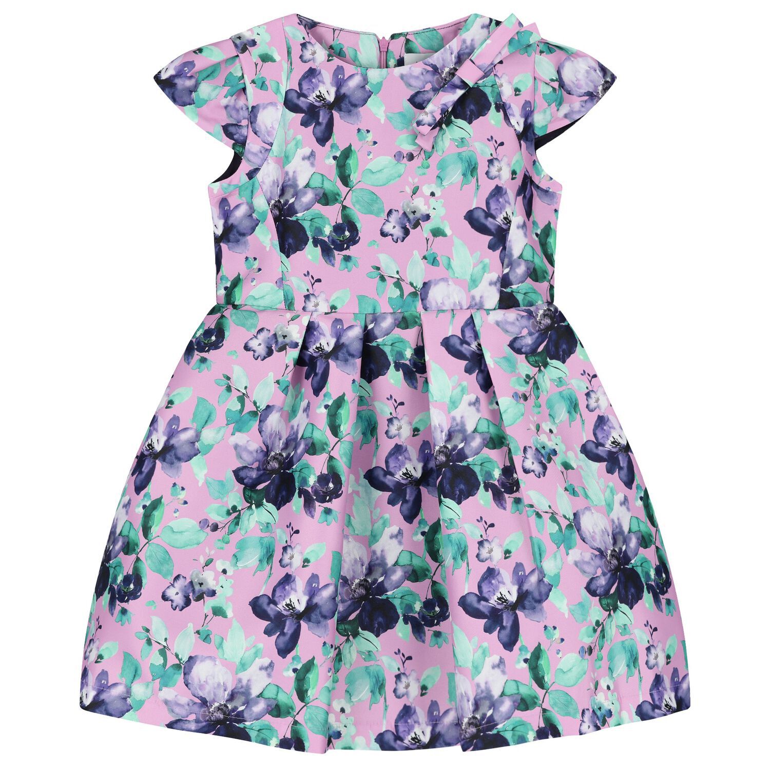 Girls Lilac Floral Satin Dress, 1, hi-res image number null