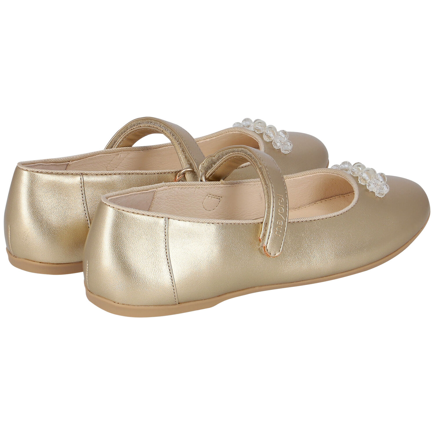 Girls Gold Pearl & Crystal Ballerina Shoes, 1, hi-res
