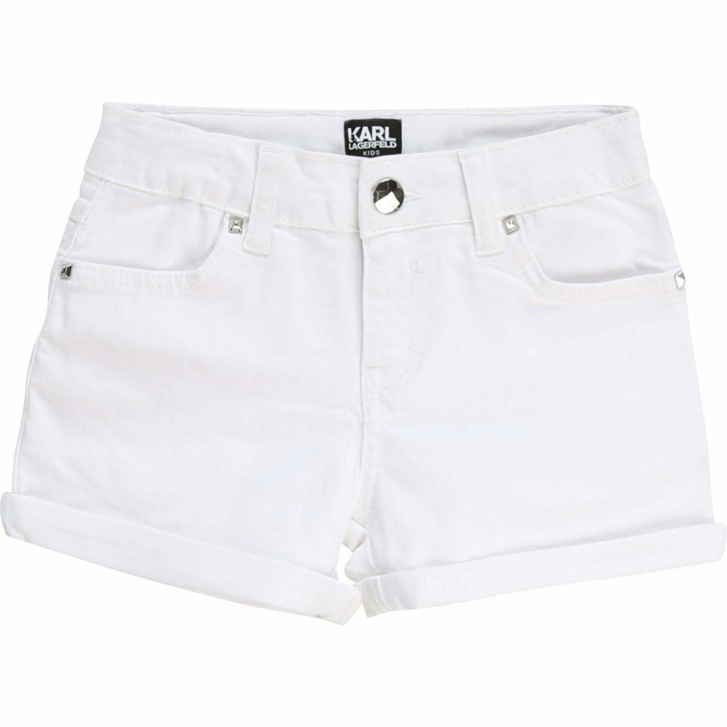 Girls White Cotton Shorts, 1, hi-res