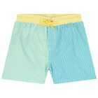 Boys Green & Yellow Striped Swim Shorts, 1, hi-res