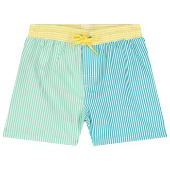 Boys Green & Yellow Striped Swim Shorts