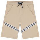 Boys Beige Logo Shorts, 3, hi-res