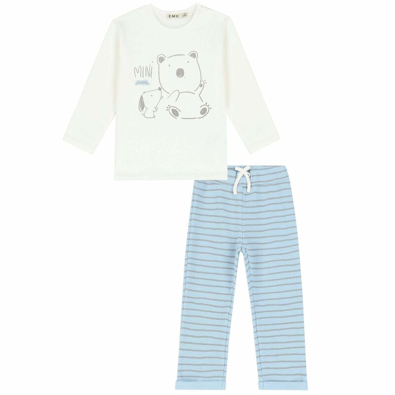 Baby Boys Ivory Top & Blue Joggers Set, 1, hi-res image number null